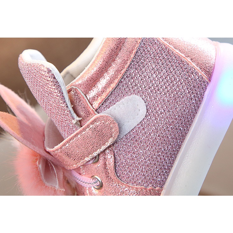 CG LED17-Sepatu LED Anak Perempuan Fur Rabbit Ear