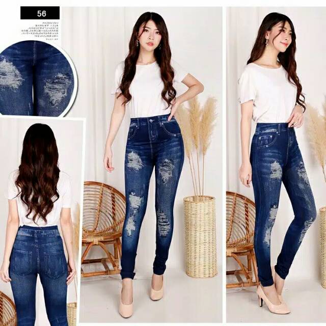 Legging jeans wanita legging panjang motif sobek