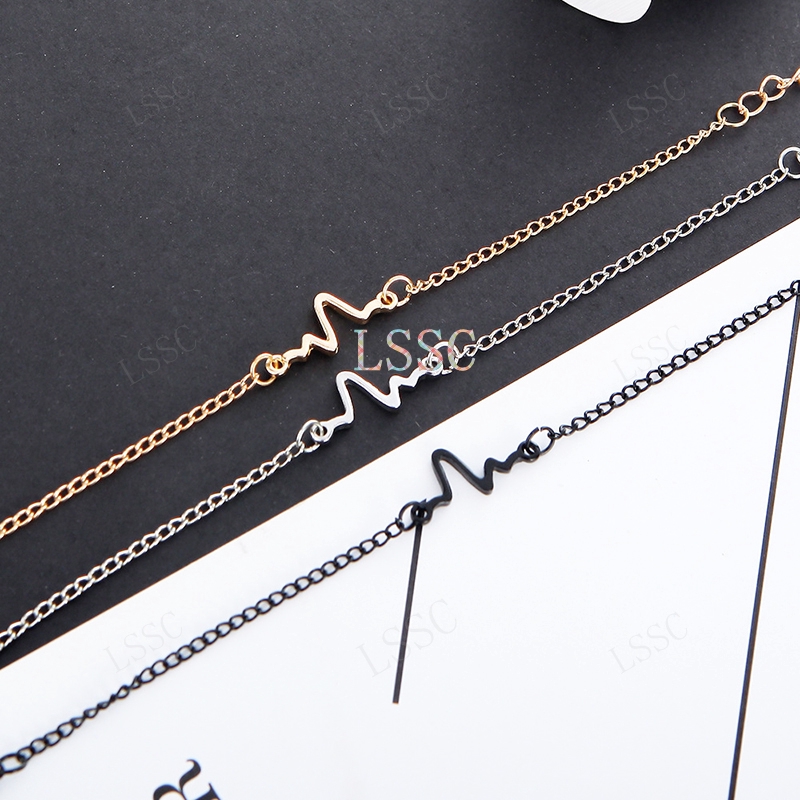 2021 Mode Korea Elektrokardiogram Gelang Ukuran Disesuaikan Pria / Wanita Pasangan Bangle Bracelet