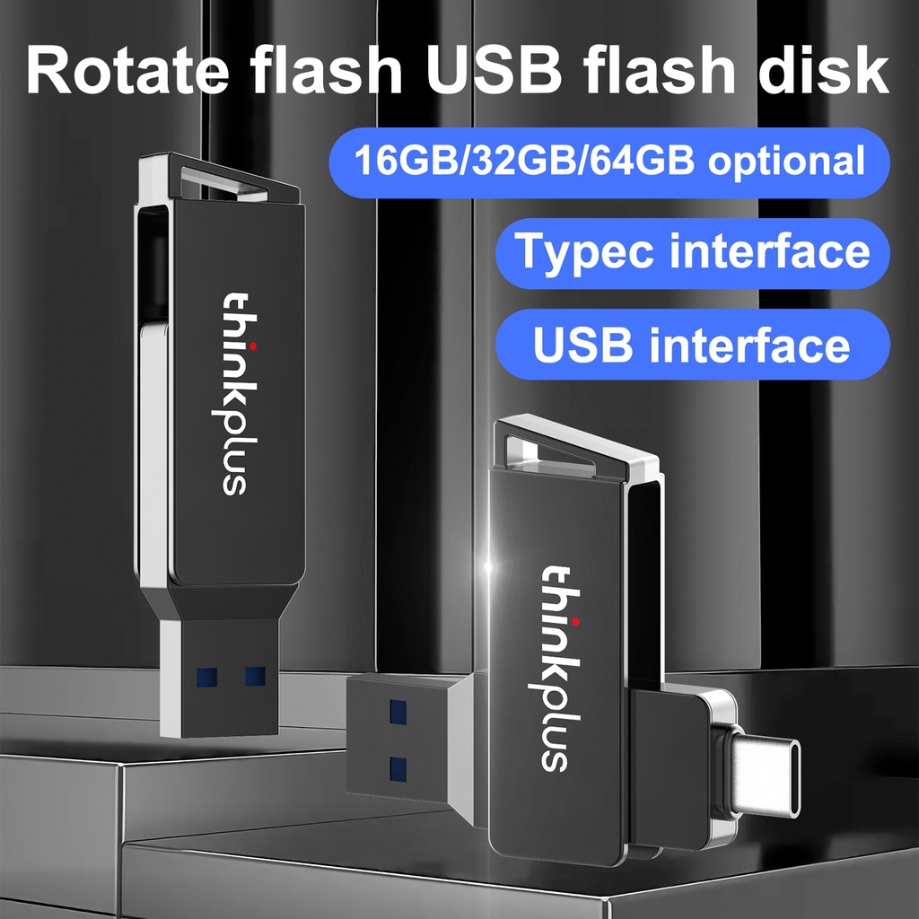 (Huluboy) Flashdisk USB 3.1 Tipe-C Kecepatan Tinggi Rotasi 360 ° 16G 32G 64G Untuk Lenovo MU251