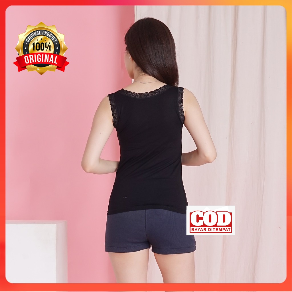 Tank Top Tanktop Wanita L-XL-XXL Jumbo Tengtop Tali Renda Besar Lebar U-Neck Bahan Katun Spandek-4
