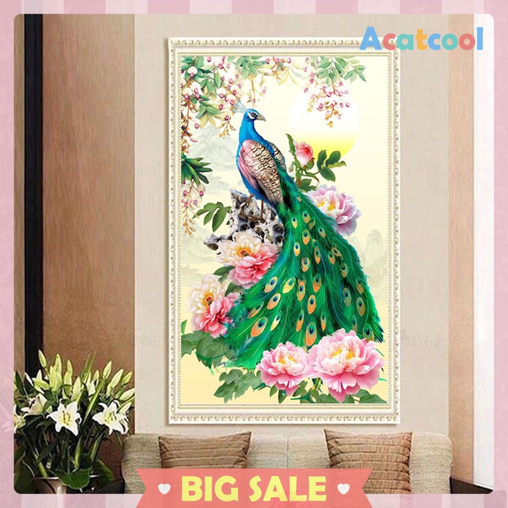 DIY Diamond Painting Flower Peafowl Cross Stitch Embroidery Mosaic Craft