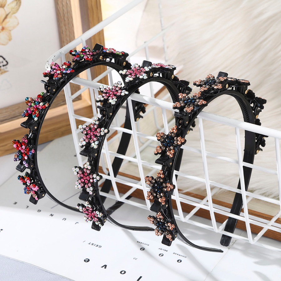 Bando Rambut Bahan Plastik Desain Bunga Hias Mutiara + Berlian Imitasi Gaya Korea / Retro Untuk Wanita