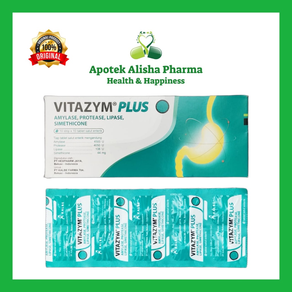 Vitazym Plus Tablet (Strip 10Tablet) - Vitazim Plus Tablet Enzym Pencernaan Obat Kembung / Sendawa / Susah Kentut