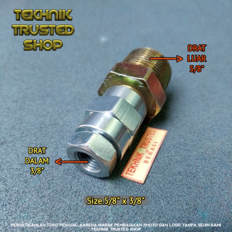 Vlok sok drat luar 5/8" × 3/8" Drat dalam Nepel bushing sambungan Besi