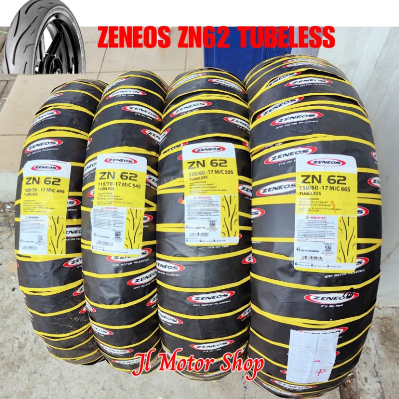 SEPASANG BAN ZENEOS ZN62 120/70 150/60 - 120/70 160/60 DEPAN BELAKANG RING 17 TUBELESS NOT