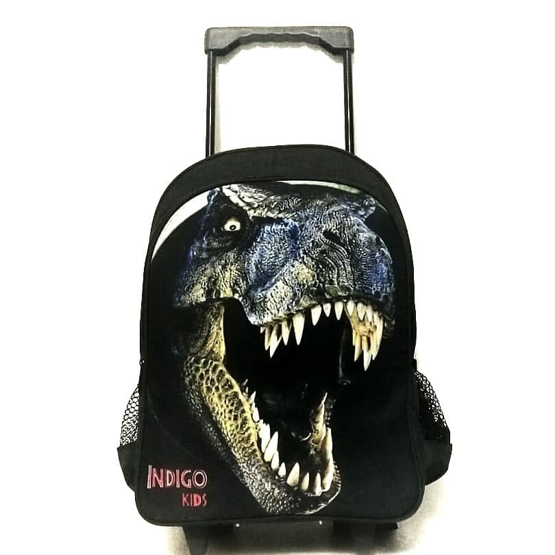 tas dinosaurus tyrex 3D ransel anak laki laki / tas sekolah gendong hitam motif dino koper roda dorong