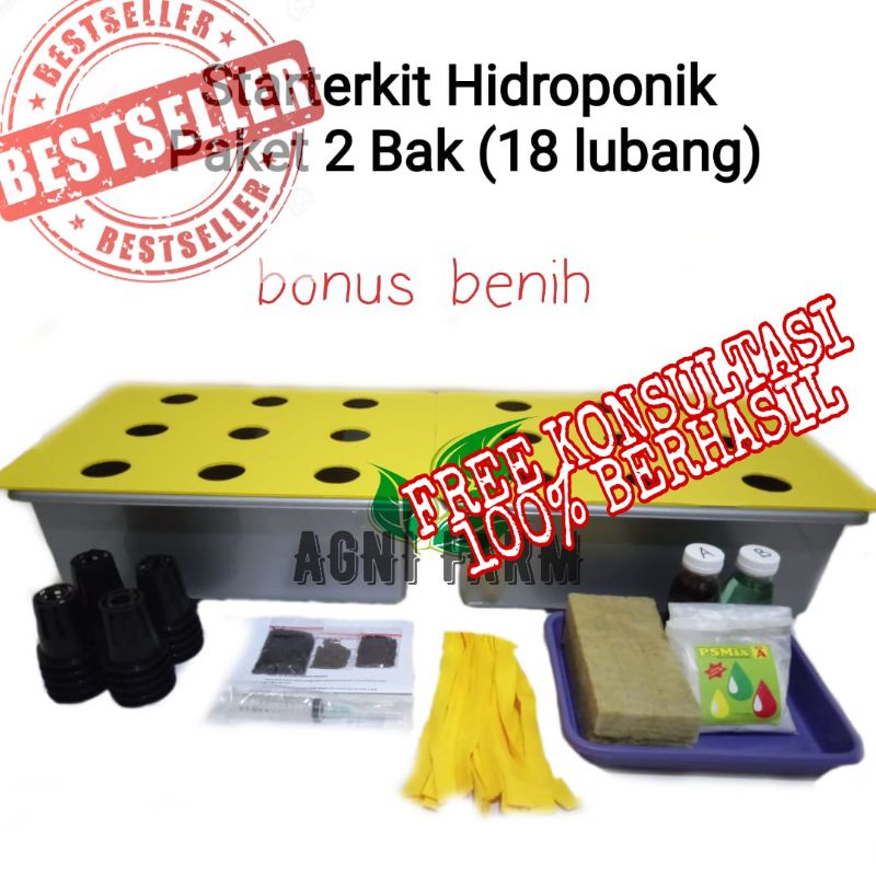 HIDROPONIK SET STARTER KIT PEMULA LENGKAP 2 BAK 18 LUBANG SIAP PAKAI DENGAN PANDUAN