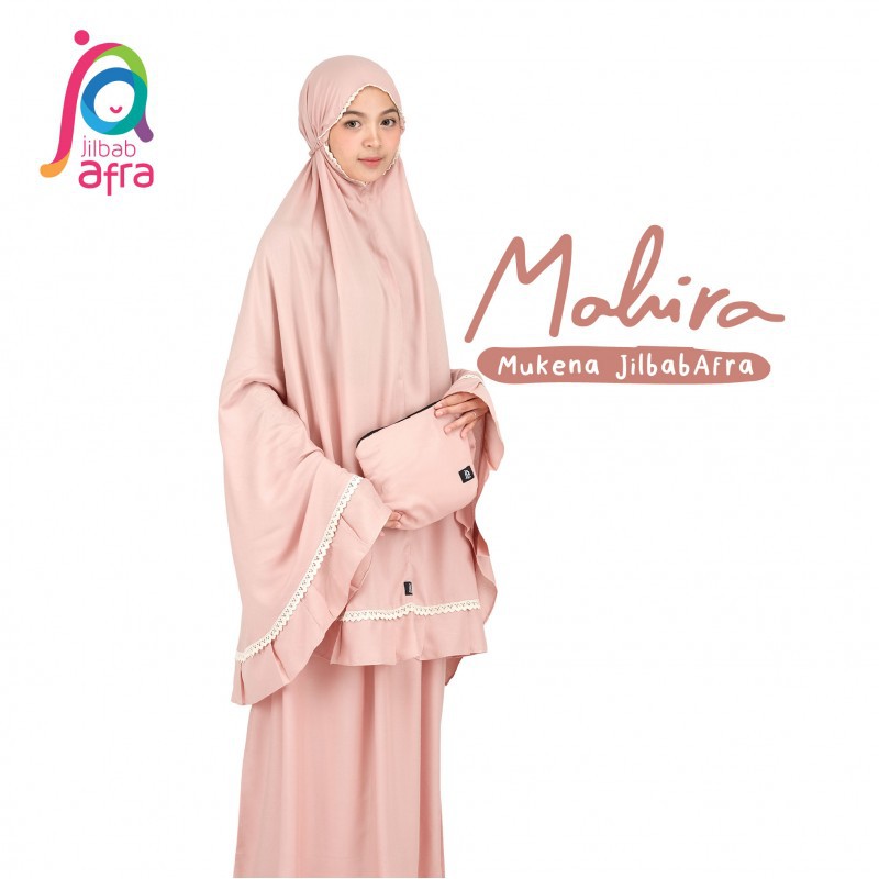 Mukena Dewasa Renda Polos Creamy Peach Mahira Jilbab Afra