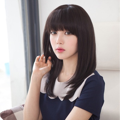 Wig Full Wanita Short Straight Hair Rambut Palsu Berponi Cantik Natural / Wig Rambut Cewek