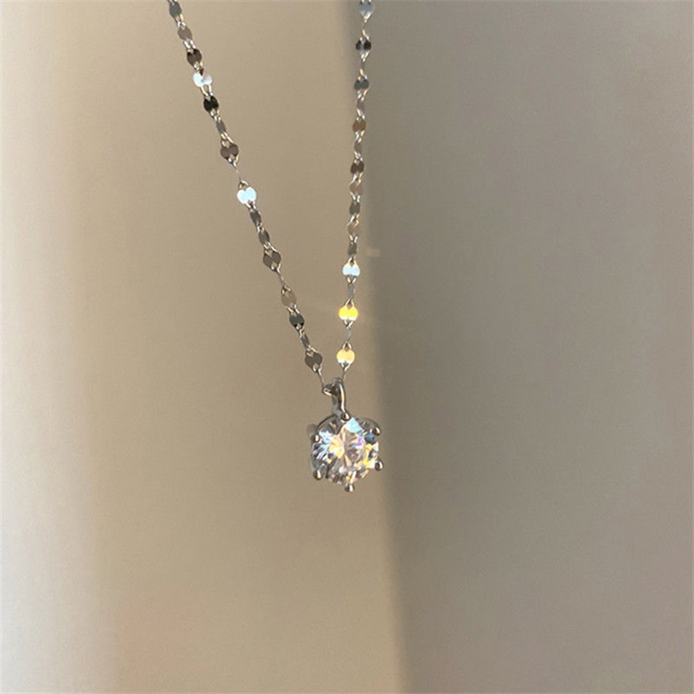 【COD Tangding】Simple Zircon Pendant Necklace Shining Korea Fashion Clavicle Chain Female Jewelry