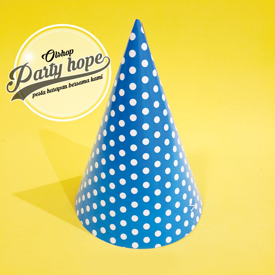 Topi kerucut polkadot biru / topi ultah polkadot / topi ulang tahun