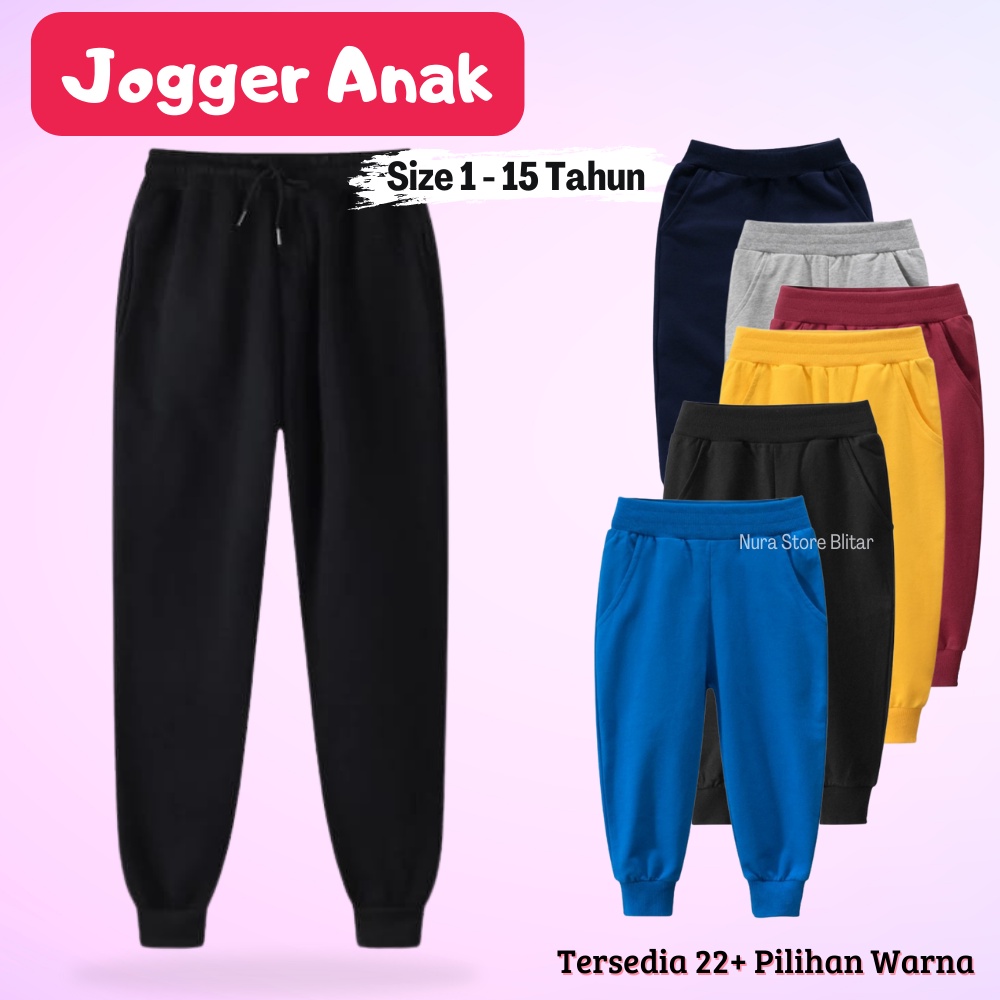 Celana Clana Hitam Panjang Joger Jogger Pants Anak Laki Laki Perempuan Cowok Cewek Usia Sekolah Tk S