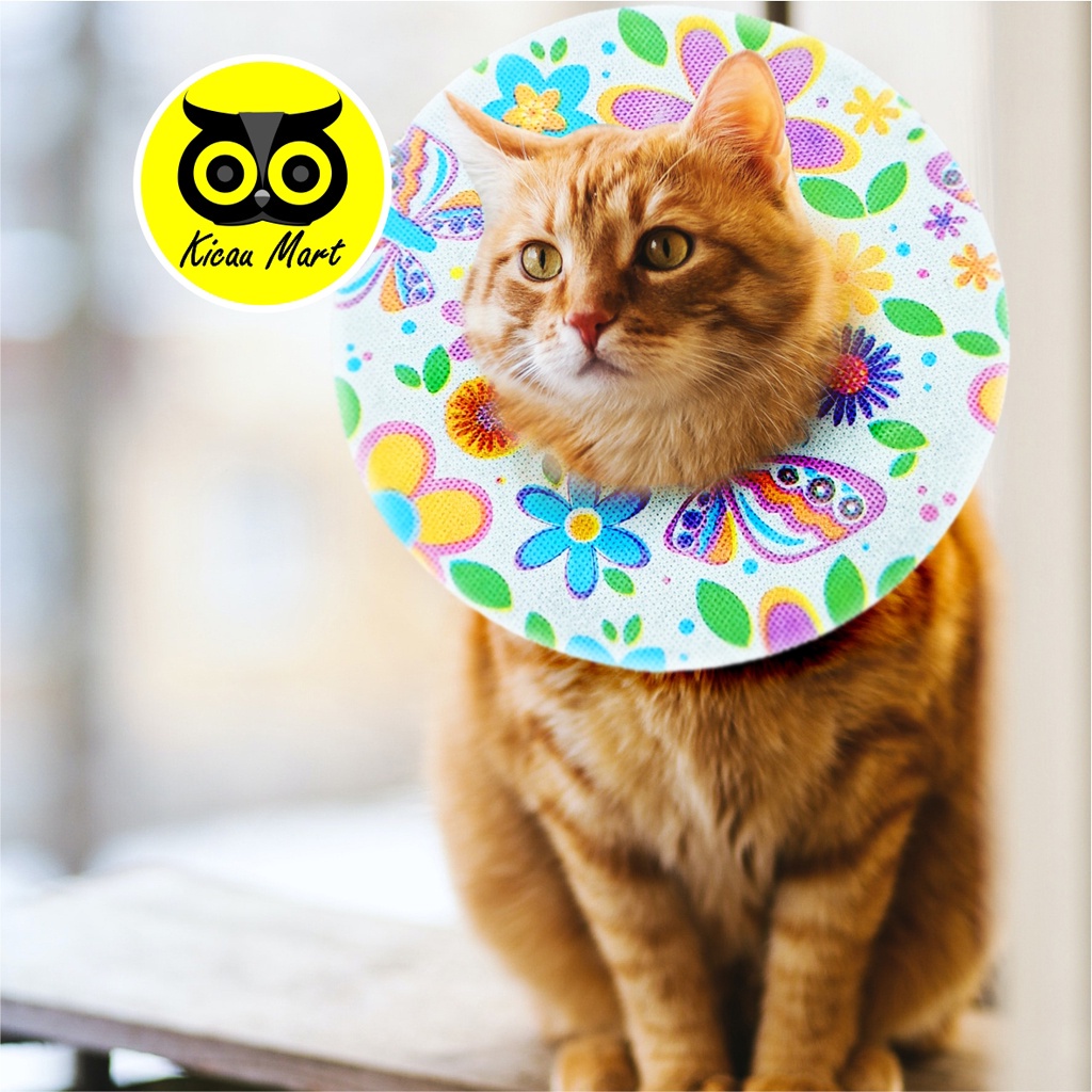 Collar Kucing Colar Leher Bahan Kain Penutup Kepala Pelindung Leher Kucing Anjing Kitten Anabul Puppy Anti Gigit Jilat Paper Cone Ukuran S Motif Random Pet Neck Collar Soft Grooming Disposable