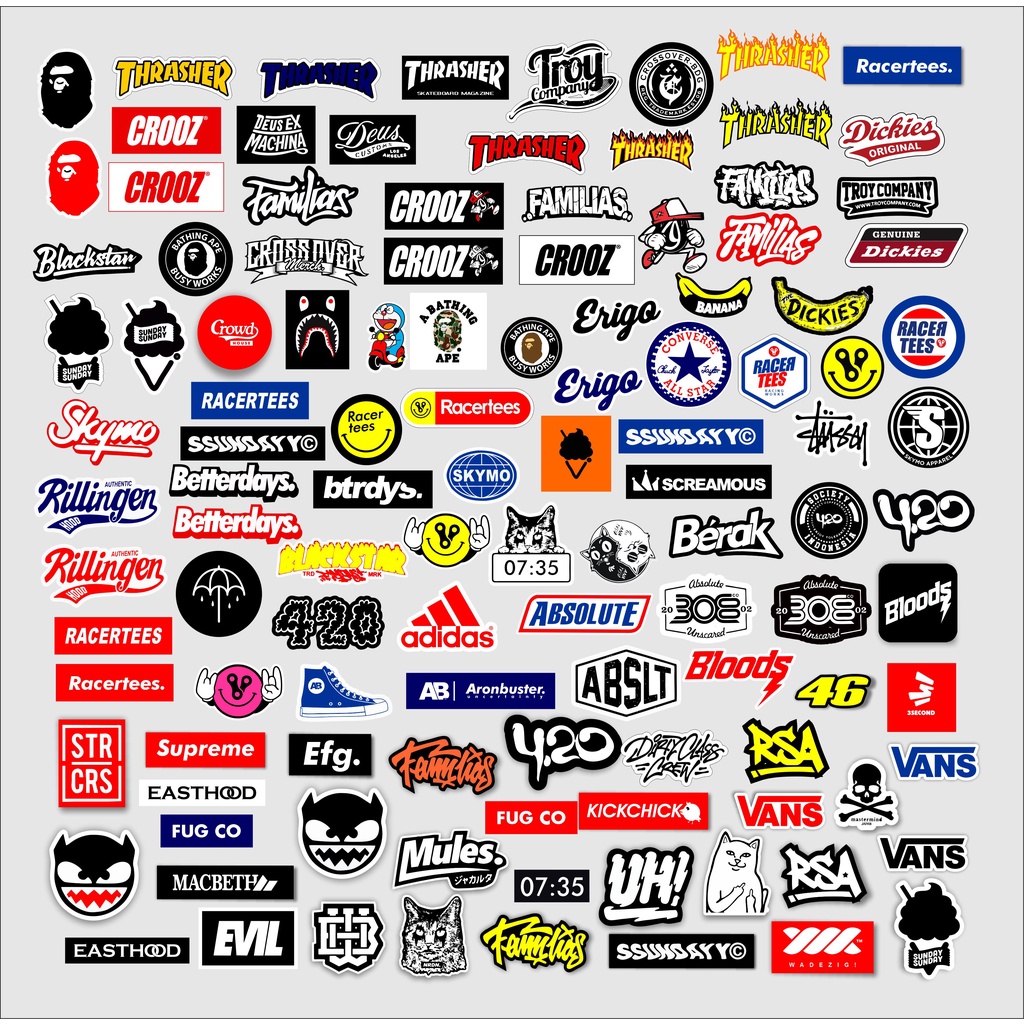 

Paket stiker brand lokal/Brand luar random 150pcs Stiker distro Stiker tumbler Stiker tempel Stiker hypebeast bat koper helm motor hp dll