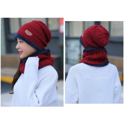 TOPI SYAL KUPLUK RAJUT BEANI SCARF BAHAN TEBAL 2 IN 1 SET TOPI HIKING BAHAN WOOL