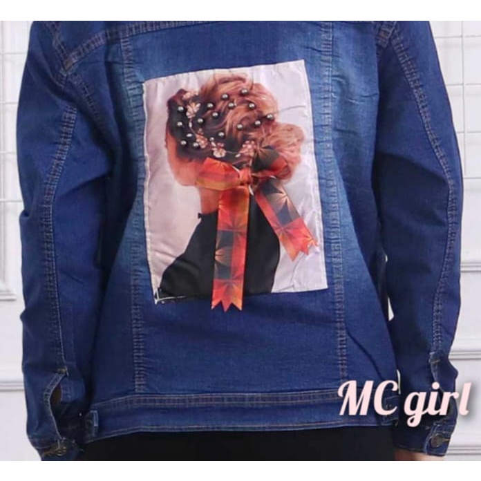 MC girl - Jaket Jeans Polos Gambar Pita 3D Wanita / Jacket Denim Gambar Belakang Pita Sequin Cewek / Jaket Lepis Gambar Pita Belakang Cewe