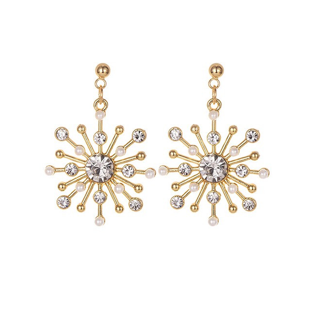 LRC Anting Tusuk Fashion Gold Alloy Pearl Flower Earrings F6753X