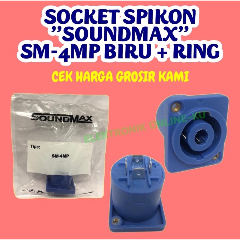 SOCKET SPEAKON SOKET SPIKON SOUNDMAX SM-4MP BIRU + RING