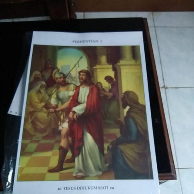 Poster Rohani Lukisan Jalan Salib -kisah Sengsara Yesus 31x46cm Isi 14