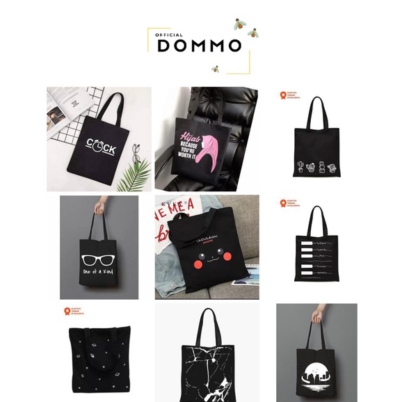 [LOKAL] DOMMO - D1514 (E) Totebag (PAKAI PEREKAT ) Tote bag GAMBAR UNIK kpop murah wanita custom motif