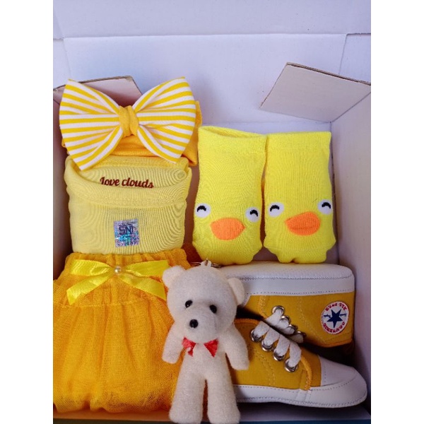 Hampers Bayi Newborn Baby Gift Set Unisex Kado Lahiran Parcel Bayi Laki-laki Perempuan-Premium Kuning Tutu
