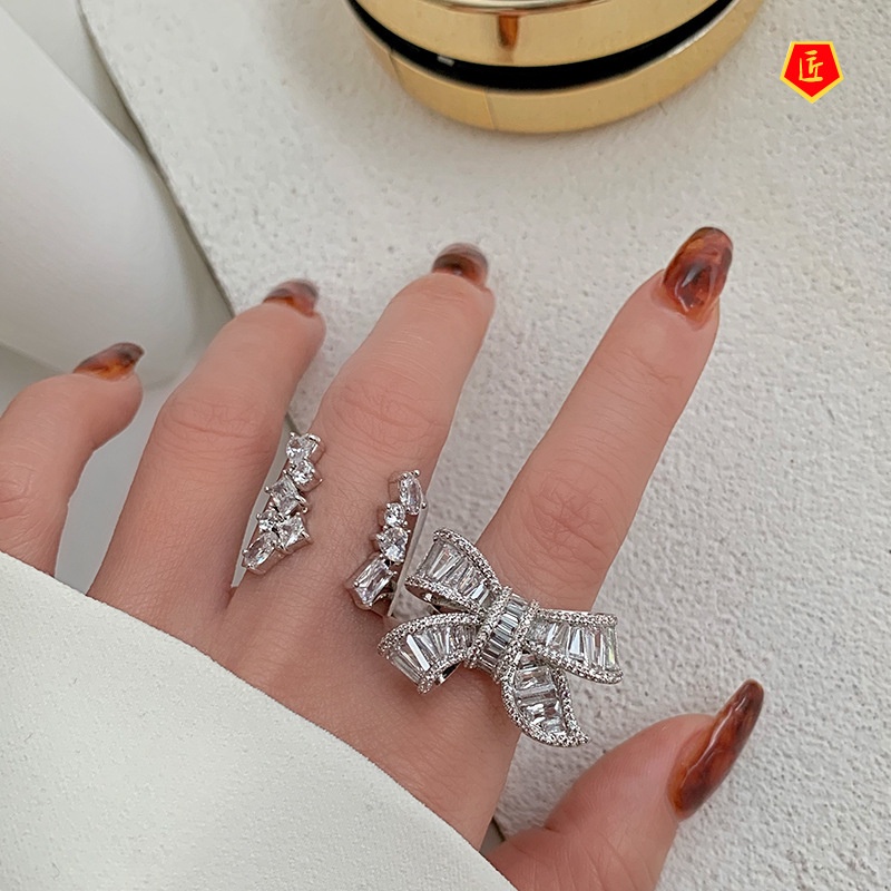 [Ready Stock]Diamond Diamond Wide Version Bow Ring Fashion Temperament Personality