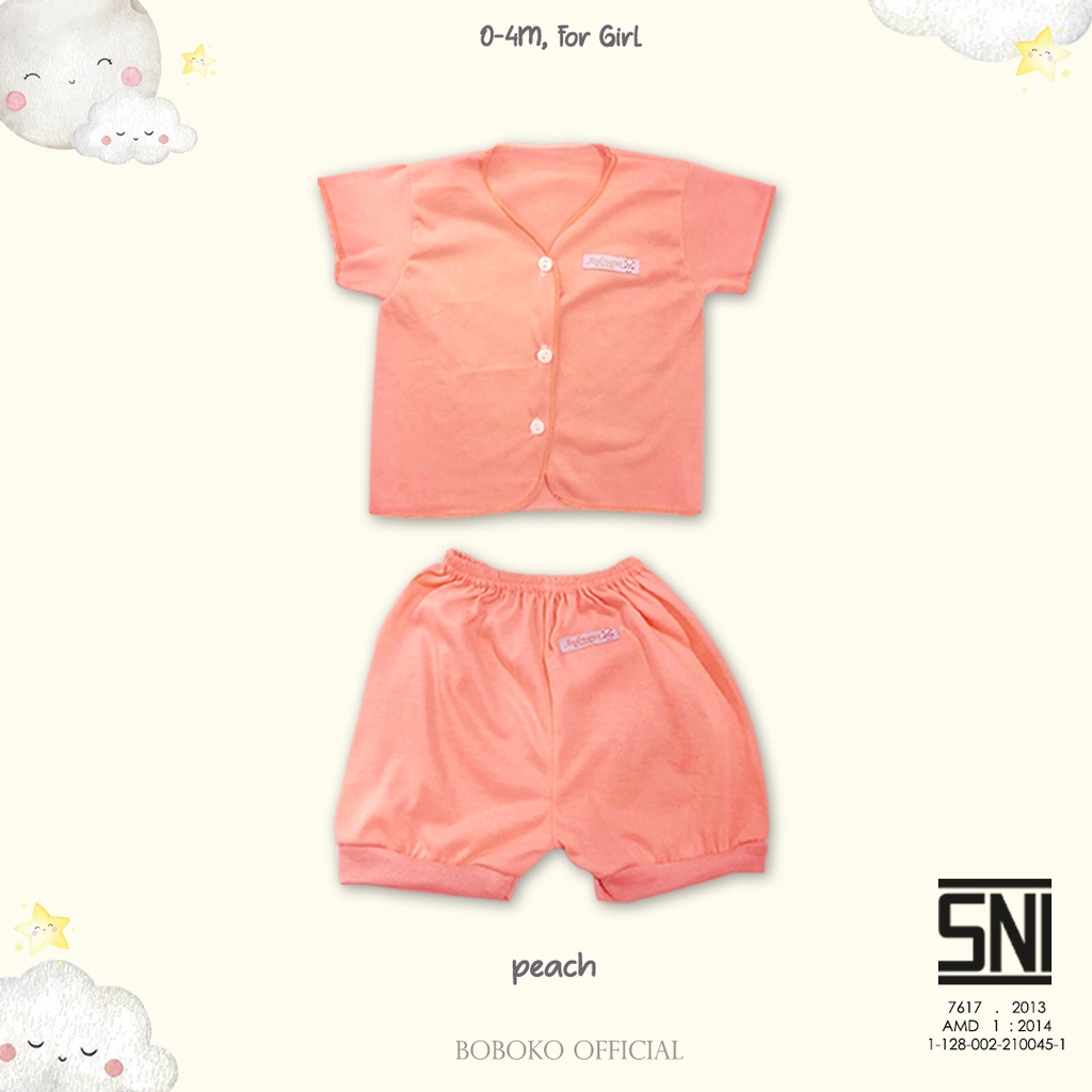 BOBOKO SETELAN BAJU BAYI PEREMPUAN LENGAN PENDEK WARNA PASTEL 0-4BULAN