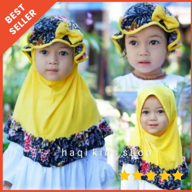 2in1 Jilbab + turban topi bayi &amp; anak led musik 0-2 tahun alisa flower