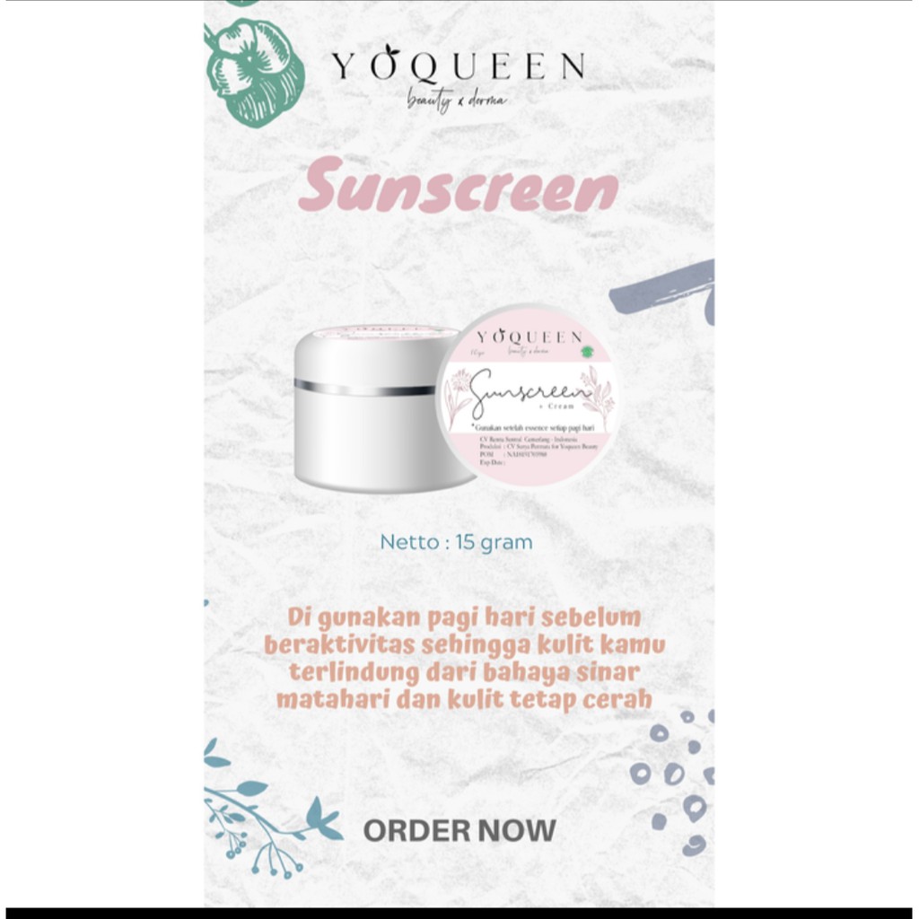 TERBARU SUNSCREEN PLUS CREAM Untuk Brightening & Glowing Skin By YOQUEEN BEAUTY (BPOM)