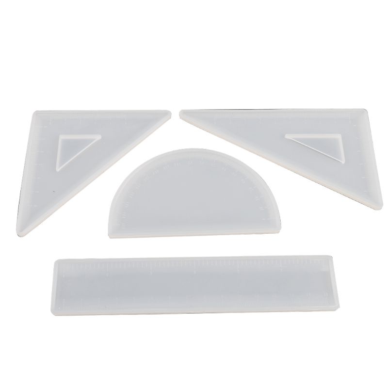 SIY  4 Shapes Silicone Resin Ruler Molds Straignt Square Triangular Rulers Protractor