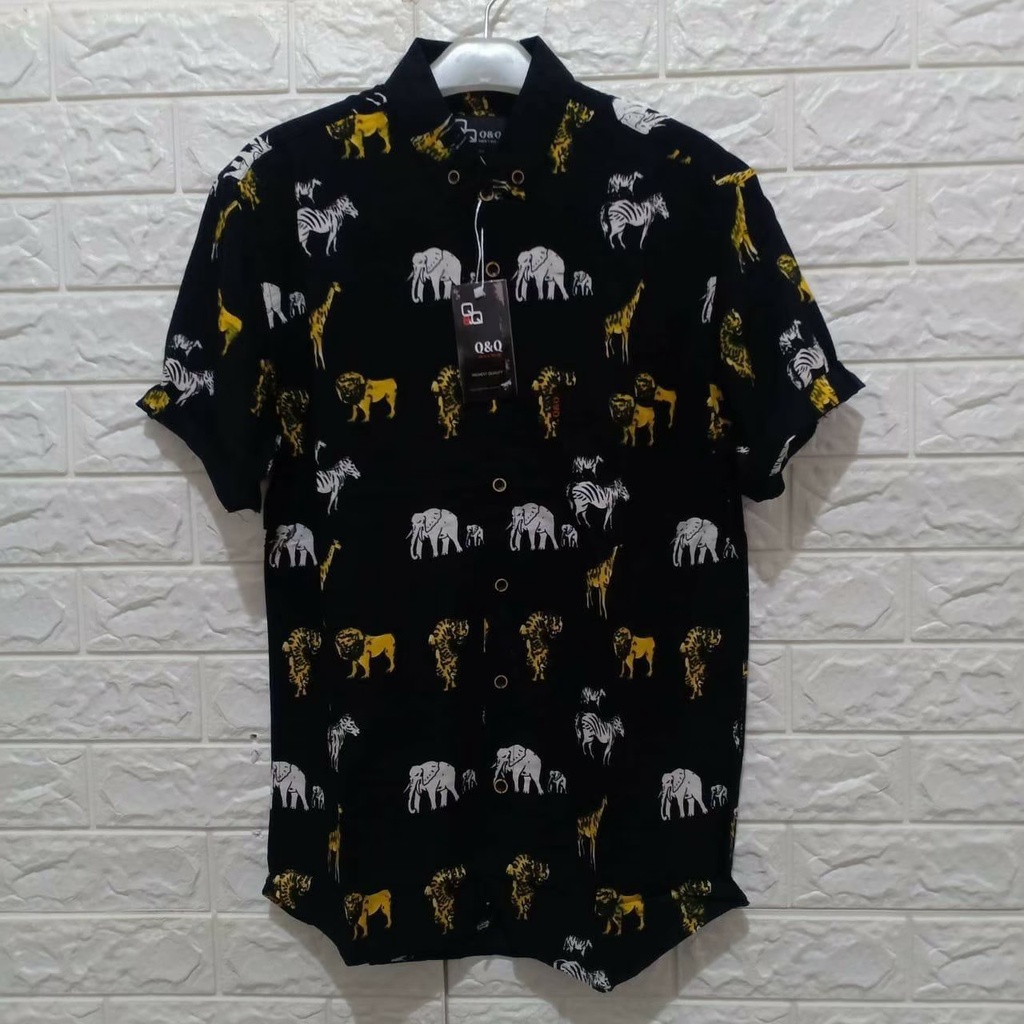 Kemeja Pria Motif Pria Cowok Lengan Pendek Bunga Formal Casual Murah Slimfit All Size M L XL Bagus