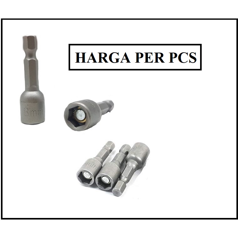 Mata Roofing 8 mm Magnetic Hex Socket Nut / Kunci Sock Baut Roofing Baja Ringan 8 Mm / Kunci Sok Roofing Mata Sok Baut Ruping Baja Ringan 8mm