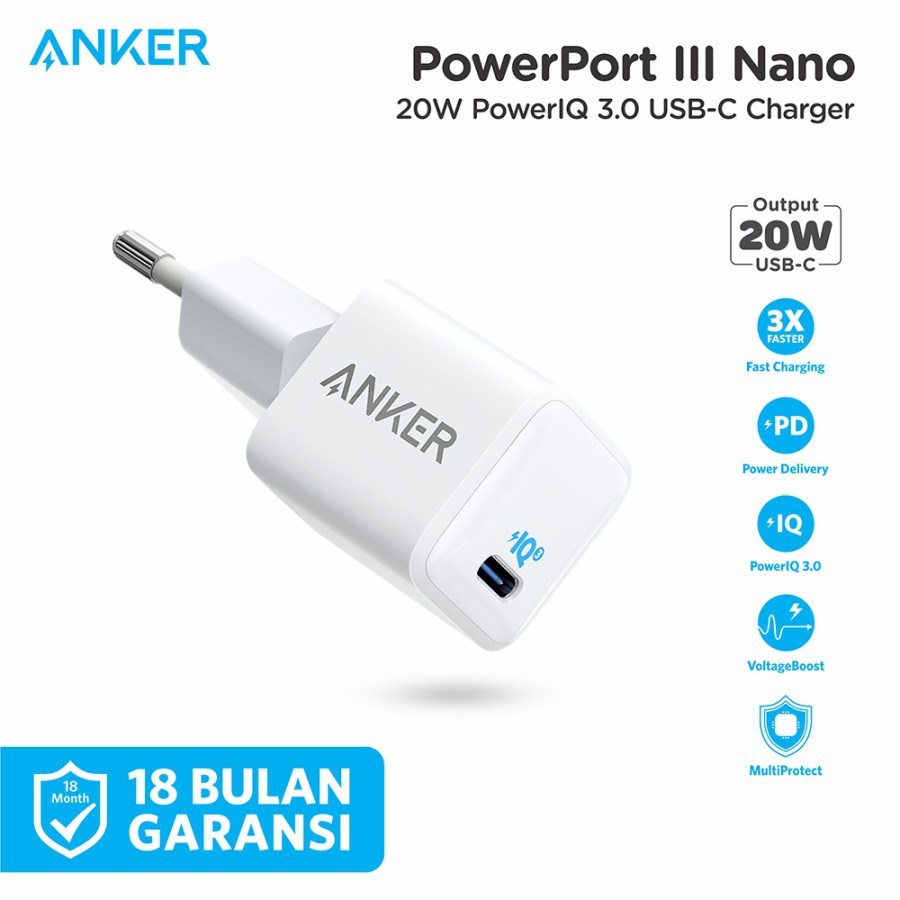 Anker Powerport III Nano 20W / Fast Charger USB-C Compact WALL CHARGER A2633