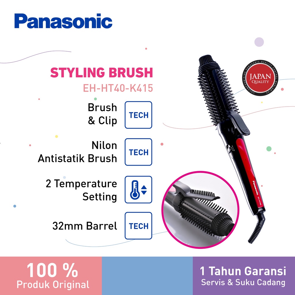 PANASONIC Sisir Styling Brush Iron EH HT40K Black / Pelurus Pengikal Rambut Original