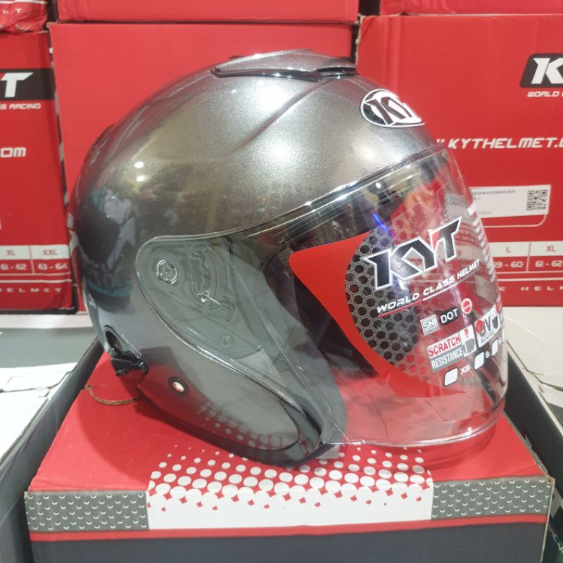 HELM KYT KYOTO SOLID ABU GUN METAL GLOSSY SNI DOT ORIGINAL ( 2KG )