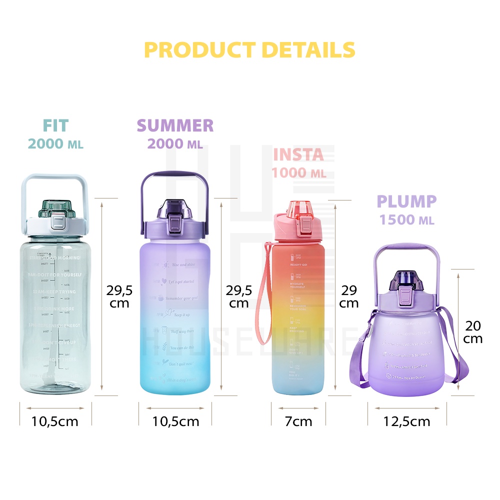 HUGO Botol Minum Motivasi Viral Botol Tempat Air Minum Premium Quality 1000ml/ 1200ml/ 1500ml/ 1800ml/ 2000ml Free Stiker