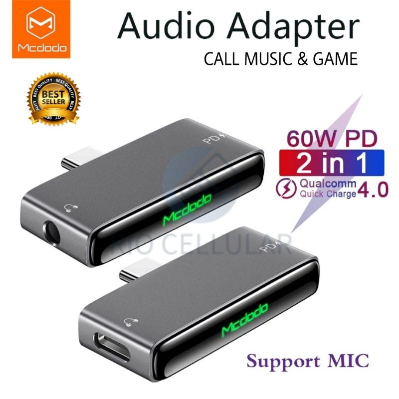 Mcdodo Audio Converter USB TYPE C To Type C &amp; Aux 3.5mm support iPad &amp; Android 60W PD Fast Charging