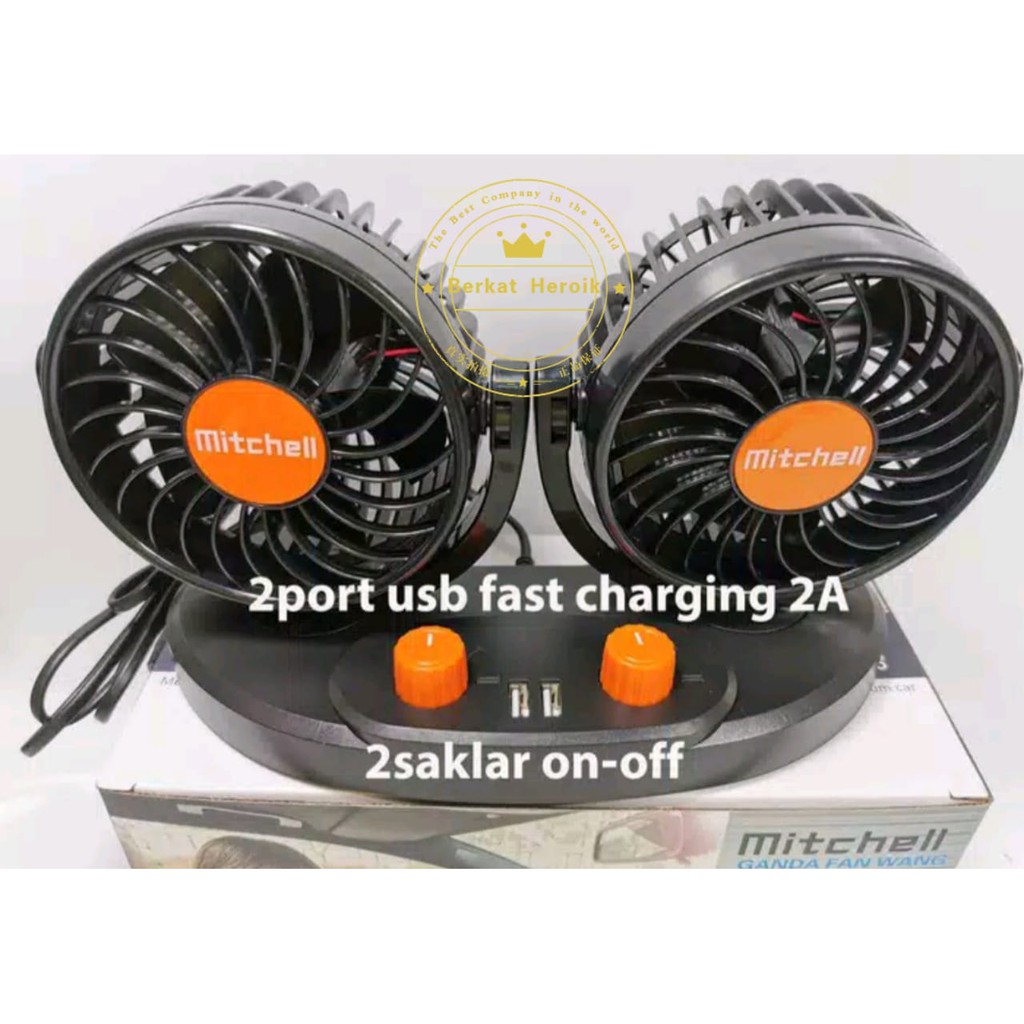 MITCHELL HX-T358 24 V DC 2USB 2A + ON-OFF swing kipas mobil double fan