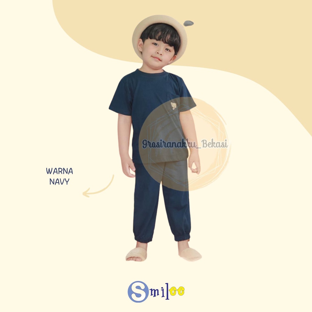 Setelan Anak Unisex Smilee Jojo  Warna Navy Size 1-5Thn