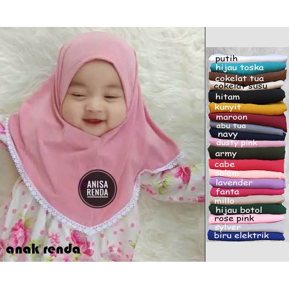 KERUDUNG ANAK INSTAN ANISA RENDA TERBARU JERSEY 0-3 TAHUN TERMURAH