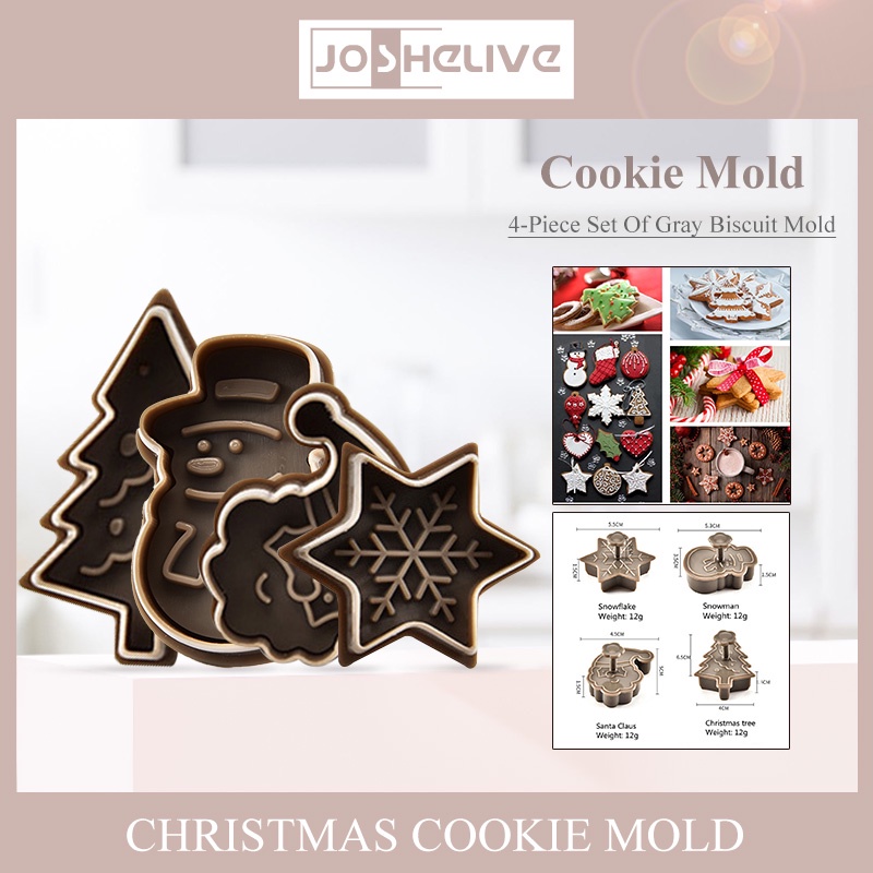 4pcs / Set Cetakan Kue / Biskuit / Cookies Motif Natal 3d Untuk Perlengkapan Dapur Owt