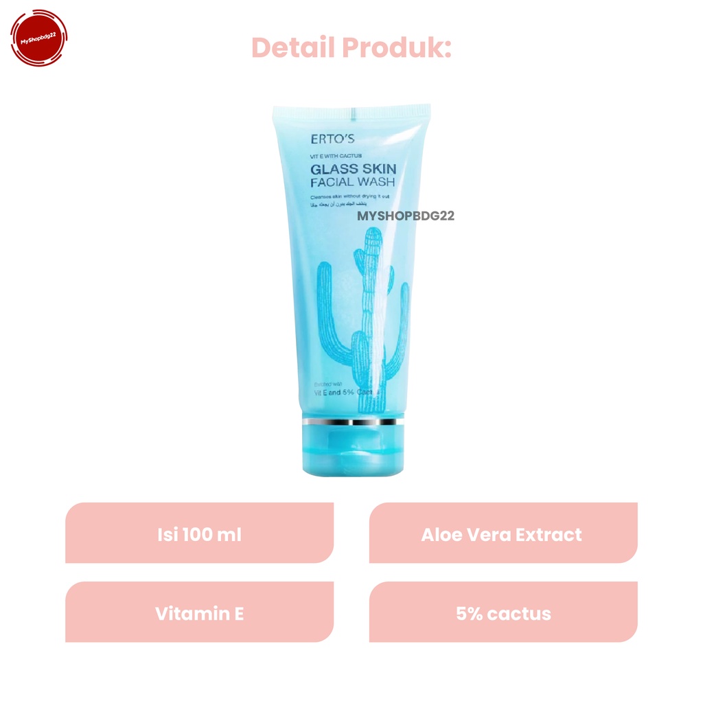 Erto’s Glass Skin Facial Wash Sabun Cuci Muka Perawatan Kebersihan Kulit Wajah Wanita Varian Aloe Vera Kaktus By Myshopbdg22
