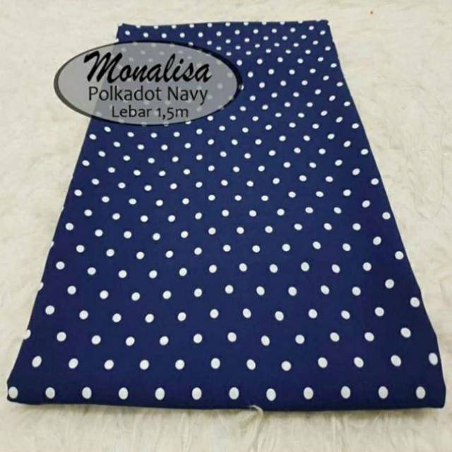 Kain wolfis monalisa motif polkadot navy/kain monalisa/kain woolpeach/kain meteran ( per ½ meter)