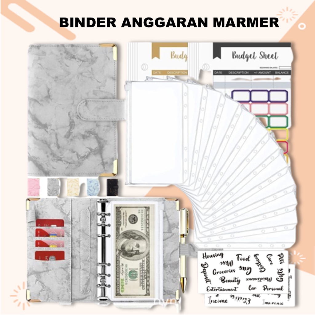 

Budgeting Binder A6 Organizer Uang Cash Budget Envelope Zipper Bahan Pu Leather