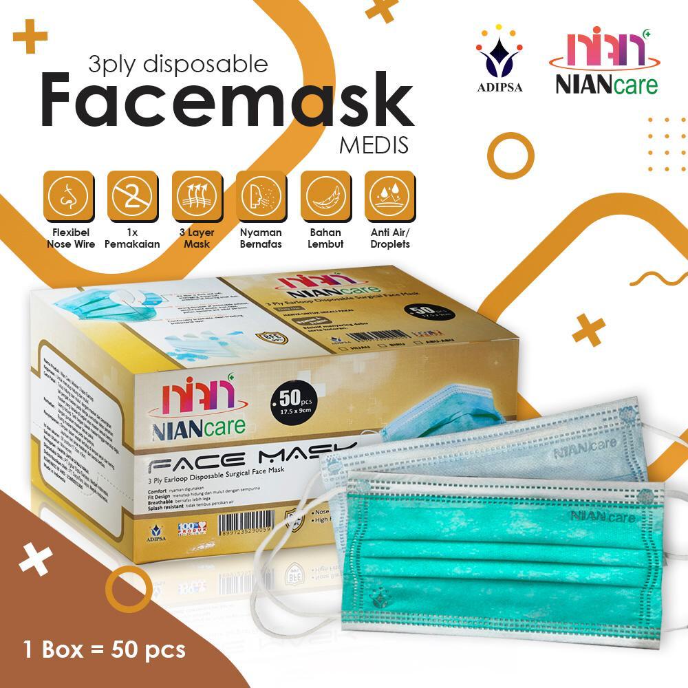 Masker Medis Earloop 3ply Niancare - Surgical Mask Nian Care 3 ply