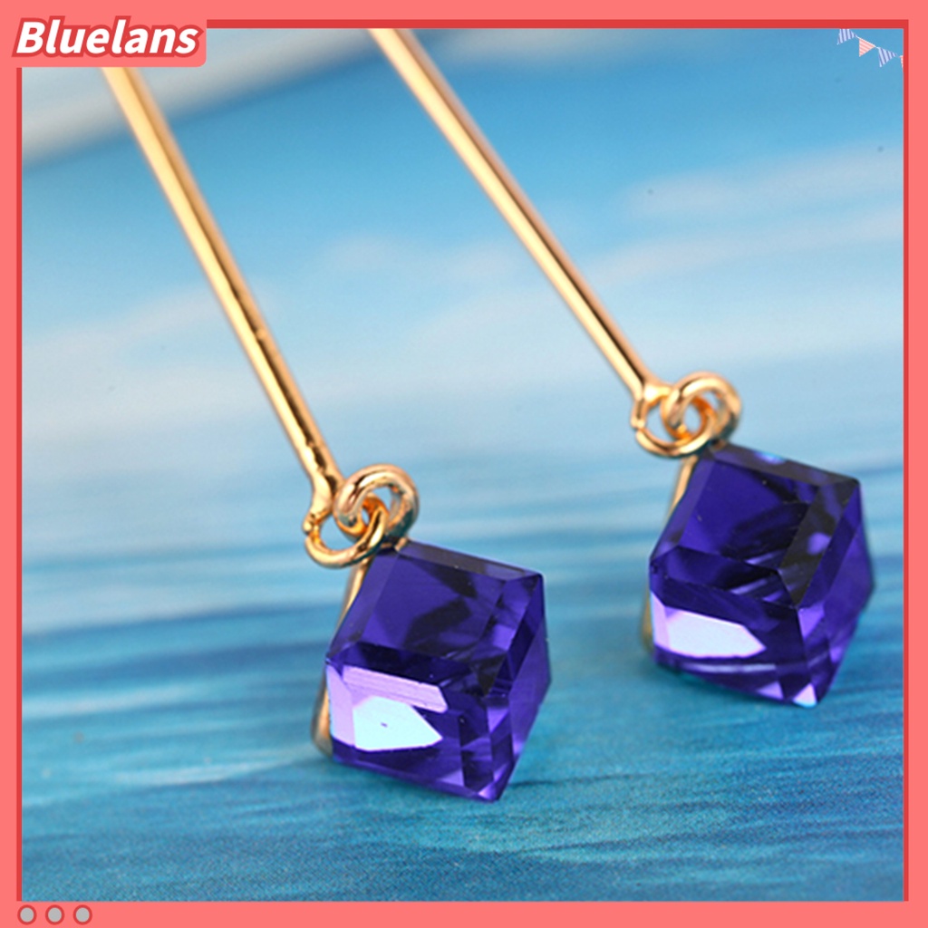 Bluelans 1 Pasang Anting Panjang Menjuntai Aksen Berlian Imitasi Untuk Wanita