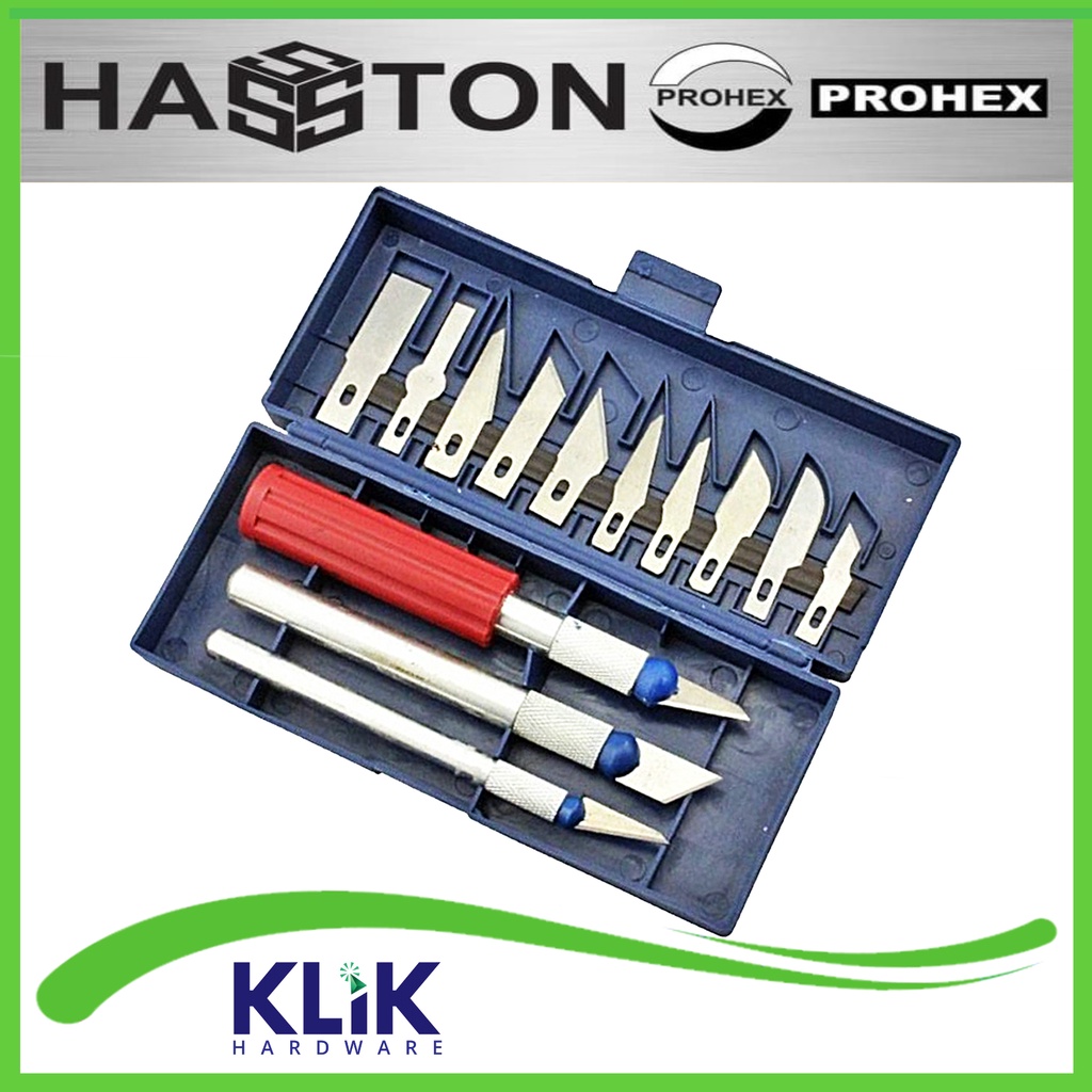 Hasston Prohex Pisau Cutter Ukir Grafir Akrilik Set 16 Pcs Pahat Kayu Hobby Knife