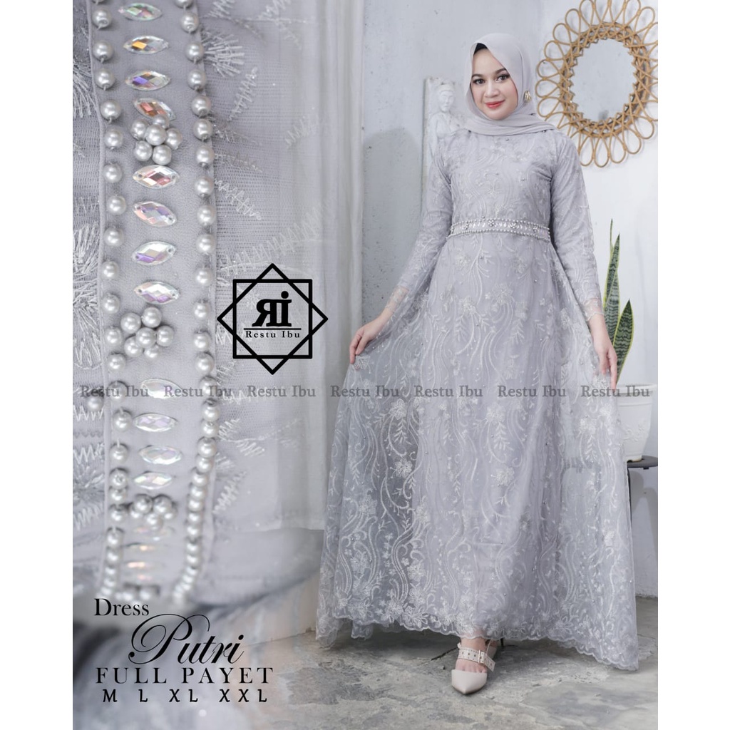 Dress Putri RI / Gamis / Kebaya Gamis Tulle Modern / Dress Brukat