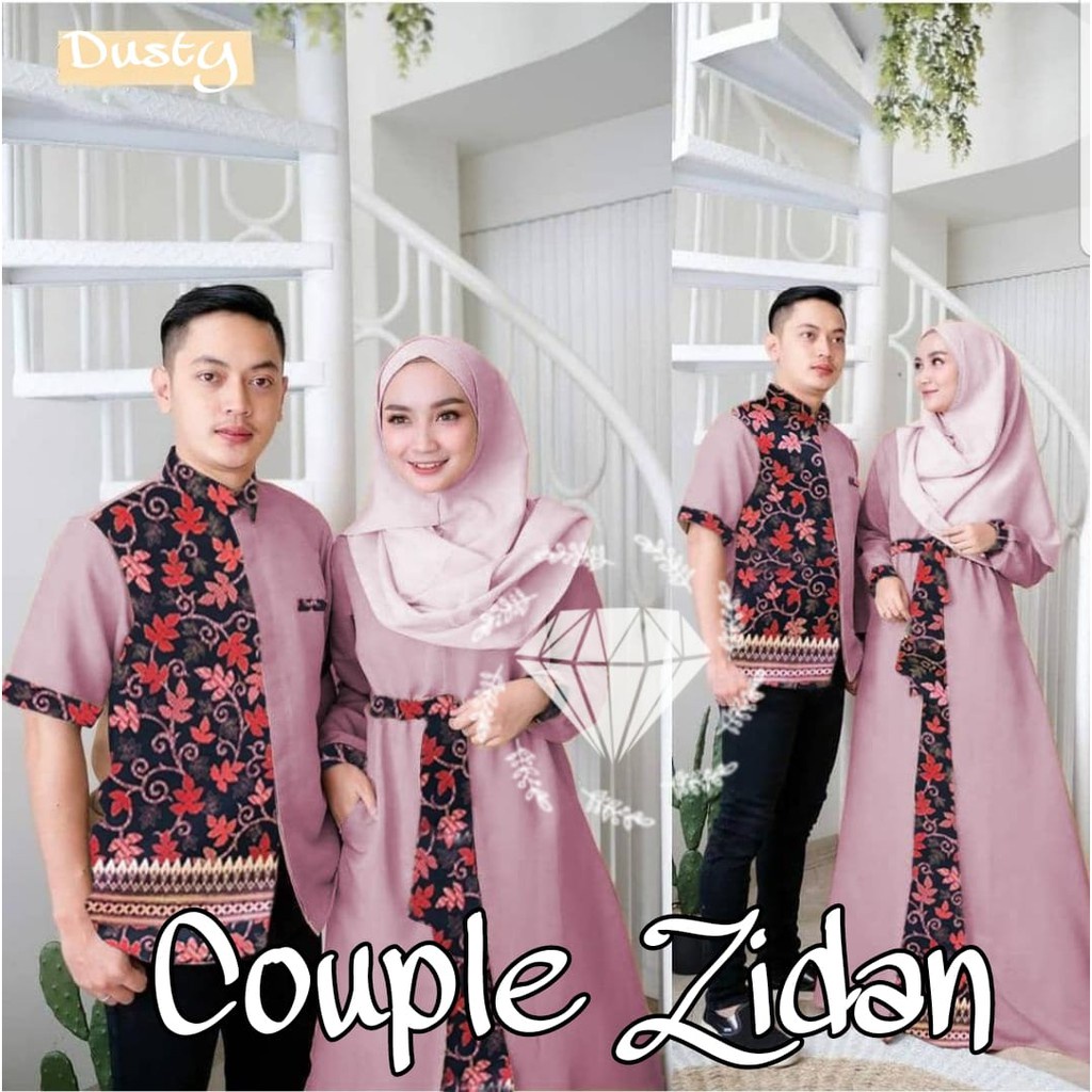 PCS COUPLE ZIDAN BATIK PASANGAN PRIA WANITA KEMEJA DAN GAMIS MAXY BATIK COUPLE PRADA BAJU SARIMBIT P